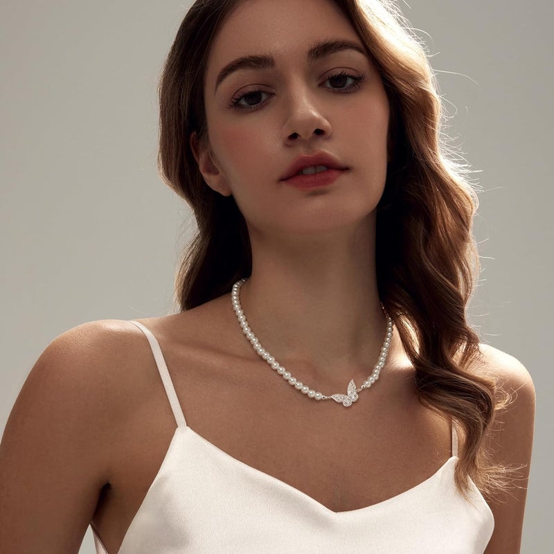 Zeffy Pearl Necklace 4MM/6MM/8MM Dainty Round Imitation Pearl Choker Necklace Wedding Pearl Necklace Delicate Jewelry for Women Simple Bridesmaid Jewelry Gifts - Image 4